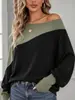 2026 Nuevo Comercio Exterior Transfronterizo Europeo y Americano Moda Femenina Estilo Casual Bloques de Color de Moda Hombro Descubierto Hombro Caído Manga Larga Top