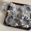 Cuerda para el Cabello Azul Perla de Alta Gama, Textura de Seda y Satén, Alta Elasticidad y Sin Daño al Cabello, Banda de Goma, Adornada con Perlas, Elegante y Versátil Goma para el Cabello