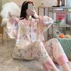 Pijama Estilo Ins para Mulheres na Primavera e Outono, Cardigãs de Manga Longa de Algodão Imitado para Meninas, Conjunto Fofo Soltinho de Roupa para Casa Hello Kitty