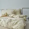 Simple Nórdico Hilo Teñido Algodón Lavado Algodón Doble Capa Borde Denso Juego de Cuatro Piezas Color Sólido Contraste Casa de Huéspedes Cama Doble Funda