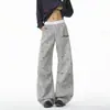 Pantalones Largos de Pierna Ancha Azules a Cuadros con Estrellas, Estilo Dulce y Fresco, Cintura Elástica con Cordón, Bordado de Inglés Escrito a Mano, Pantalones Sueltos y Relajados para Hombres y Mujeres