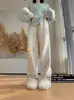 Pantalones de Arroz Glutinoso de Colores Arcoíris con Puntos para Mujer, Nuevos Pantalones de Pierna Ancha Forrados de Polar Otoño e Invierno 2025, Pantalones de Punto Suaves y Holgados