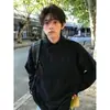 Camiseta de manga comprida, moletom, gola alta, design novo, zíper diagonal estilo americano, outono, nicho, corte solto, modelador, top de camada interna