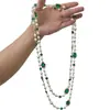 Collar Largo de Perlas de Lujo Ligero Estilo Francés para Mujer, Elegante y Gracioso Cristal Esmeralda Piedra Preciosa Cadena para Suéter Gargantilla