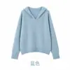 Suéter de Punto con Capucha para Mujer Otoño Verde Oliva Cuello en V Jersey Holgado Suave Manga Larga Ambiente de Oficina