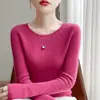 Suéter básico de punto fino de cuello redondo para mujer, de primera línea transfronterizo listo para usar, nuevo modelo 26 otoño/invierno, color liso versátil, capa base de punto ajustada