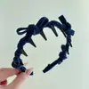 Faixa de Cabelo Vintage com Laço de Veludo e Dentes para Mulheres, Faixa de Cabeça de Inverno e Outono de Topo Alto, Acessório de Cabelo Elegante e Versátil