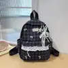 Mochila Pequena Infantil Doce Estilo Coreano Renda Laço Xadrez Tendência Casual para o Jardim de Infância