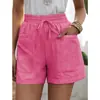Pantalones Casuales de Lino Sueltos de Pierna Ancha de Cintura Alta de Color Sólido con Bolsillo, Novedad de Verano para Mujer, Transfronterizos Europeos y Americanos