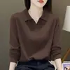Nueva Camiseta de Mujer para Primavera y Otoño Manga Larga Ajustada Elegante Moda Camisa Polo Top Versátil para Madres de Mediana Edad