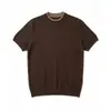 Ropa de Hombre Jiezhan Estilo Old Money Bloque de Color Cuello de Punto Manga Corta 2026 Verano Nuevo Retro Americano Commuting Camiseta de Color Sólido