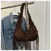 Estilo Coreano Moderno Franja Moda Grande Capacidade 2025 Nova Retrô Couro Casual para o Dia a Dia Bolsa de Ombro