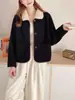 Cardigan de Punto Doble Cara de Lana Estilo Chanel Elegante, Nuevo Estilo Primavera 2026 para Mujer, Corte Holgado, Chaqueta Suéter Versátil con Bolsillos Tendencia
