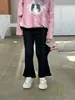 Pantalones Acampanados de Alta Elasticidad para Niñas 2024 Primavera Nueva Llegada Estilo Coreano Versátiles de Cintura Alta Pantalones Base de Canalé para Niños