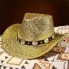Sombrero Vaquero Occidental de Seda Brillante Transfronterizo Decoración de Cinturón Estilo Étnico Sombrero Grande para Cabeza al Aire Libre Sombrero de Baile Otoño e Invierno para Mujer