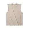 Colete sem mangas de algodão puro tingido com cera estilo americano lavado 230g para homens, Camiseta vintage pesada de gola redonda para o verão para homens