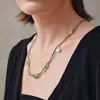 Estilo Nuevo de Verano Cadena para Clavícula Trenzada con Cuentas Tejidas Verdes Piedra Natural Moda Versátil Collar con Diseño Elegante para Mujer
