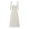 Vestido de Verano Midi Retro Francés con Estampado de Lunares, Adelgazante, Sexy, con Abertura Lateral y Cordones para Vacaciones