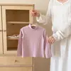Ropa Interior para Niñas Cuello Alto Manga Larga Color Sólido Tejido Otoño Invierno Espesor Cálido Estilo Coreano Ropa Interior para Niños Camiseta