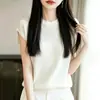 Camiseta de punto de seda helada de manga corta para mujer, verano 2026, fina, transpirable, holgada, adelgazante, camiseta básica de manga corta, top, camiseta de moda