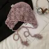 Gorro de punto hueco tejido a mano con borlas florales para mujer, adecuado para fotografía y viajes en el oeste de Sichuan, turbante elegante y único