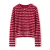 Nuevo Cárdigan Jacquard de Punto 100% Cachemir para Otoño/Invierno, Cuello Redondo, Manga Larga y Diseño de Color Contrastante, Abrigo Superior de Corte Holgado