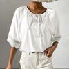 Blusa de manga corta holgada con cuello redondo y costuras de encaje de estilo étnico europeo y americano de verano para mujer, comercio exterior transfronterizo