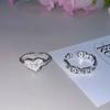 Anillo para Mujer de Plata Esterlina S925 Anillo de Corazón Calado Abierto Ajustable Entrelazado en Forma de Corazón para Mujer