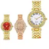 Reloj superventas transfronterizo: Elegante reloj de mujer con incrustaciones de diamantes y números romanos, reloj de cuarzo con cristal, reloj estilo pulsera