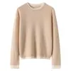 Novo Suéter de Malha 100% Caxemira Gola Redonda Outono/Inverno 2025, Manga Longa Feminino Color Block Modelagem Solta Suéter de Caxemira Falso Duas Peças