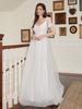 Nuevo Vestido de Novia Blanco de Estilo Pastoral Transfronterizo Francés, Grande, con Vuelo, Escote en V, Manga Corta, Elegante, Espalda Descubierta, para Banquete y Boda