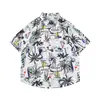 Camisa floral barroca vintage plus size 150kg para homens, camisa de manga curta com folha de bordo para férias na praia havaiana