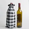 2025 Bolsa Navideña Cuadros Transfronteriza para Botella de Vino Cordón Festivo Bolsa de Regalo para Vino Tinto Bolsa de Empaque para Vino Bolsa de Lino