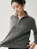 Suéter de Cachemira de Color Sólido para Mujer Invierno Nueva Llegada Solapa Media Cremallera Holgado Grueso Abrigo Suéter de Punto Casual