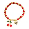 2025 Nuevo Estilo Ins Europeo y Americano Transfronterizo Pulsera de Cobre con Perlas de Corazón de Cereza Oro de 18 Quilates Elegante Versátil Accesorios para la Mano