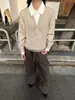 Suéter de estilo retro "old money" marroquí, de punto trenzado, de punto falso de dos piezas con solapa para hombre, corte holgado, ambiente de alta gama