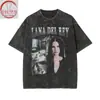 Camiseta de Manga Corta Suelta de Algodón Retro Desgastada con Spray Directo 90S Singer Lana Del Rey para Hombres y Mujeres