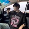 Camiseta Masculina Preta Pesada Manga Curta Estilo Retrô Americano Verão Tendência Marca Ins Ya Shuai High Street Solta Manga Meia Mão Top