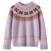 Suéter de cachemira infantil Fair Isle, tejido de punto estilo perezoso de invierno, suéter de punto jacquard engrosado retro unisex