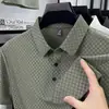 Camisa Polo de Manga Corta de Seda de Hielo Completamente Sin Costuras para Hombre de Alta Gama Lujo Ligero Casual de Negocios Camiseta de Color Sólido Jacquard a Cuadros