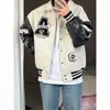 Jaqueta de baseball estilo retrô americano com bordado pesado nas letras, jaqueta casual solta para primavera e outono, para homens e casais