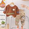 Meninos outono e inverno bonito lã-forrado suéter terno 2024 novas roupas infantis bebê moda inverno roupas fofas