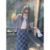 Chaqueta cárdigan suéter azul para mujer, top de punto, estilo coreano nuevo primavera y otoño 2026, atuendo de otoño e invierno, top inspirado en Chanel