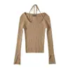 Top de Malha Feminino Atacado Gola Redonda Gola Halter Estilo Europeu e Americano 2025 Nova Moda Elegante