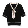 Suéter de Punto Nuevo de Verano 2026 con Lunares y Cuello de Corbata para Mujer, Estilo Coreano, Elegante, Juvenil, Moderno, Top Versátil