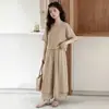 Conjunto Casual de Verano para Niñas 2026 Nuevo de Moda Conjunto de Dos Piezas de Algodón y Lino para Niñas Mayores, Ropa de Verano Moderna para Niños