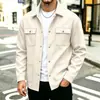Jaqueta masculina de malha waffle com lapela, marca independente transfronteiriça, cardigã casual de manga comprida, cor sólida, para primavera e outono, estilo workwear