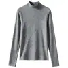 Capa base de cachemira para otoño e invierno para mujer, cuello medio, color liso, suéter de punto ajustado, engrosado, top tipo jersey a rayas simple 6993