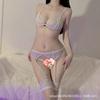 Lencería de tres puntos para mujer, encaje, archivo abierto, traje sexy gratis, liguero, medias, pantimedias con lazo