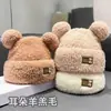 Gorro para Mujer en Otoño e Invierno, Forrado de Felpa y Engrosado, Protector de Orejas, Gorro de Punto Cálido, Estilo Coreano, Orejas de Oso Metálicas, Gorro de Felpa para Exteriores